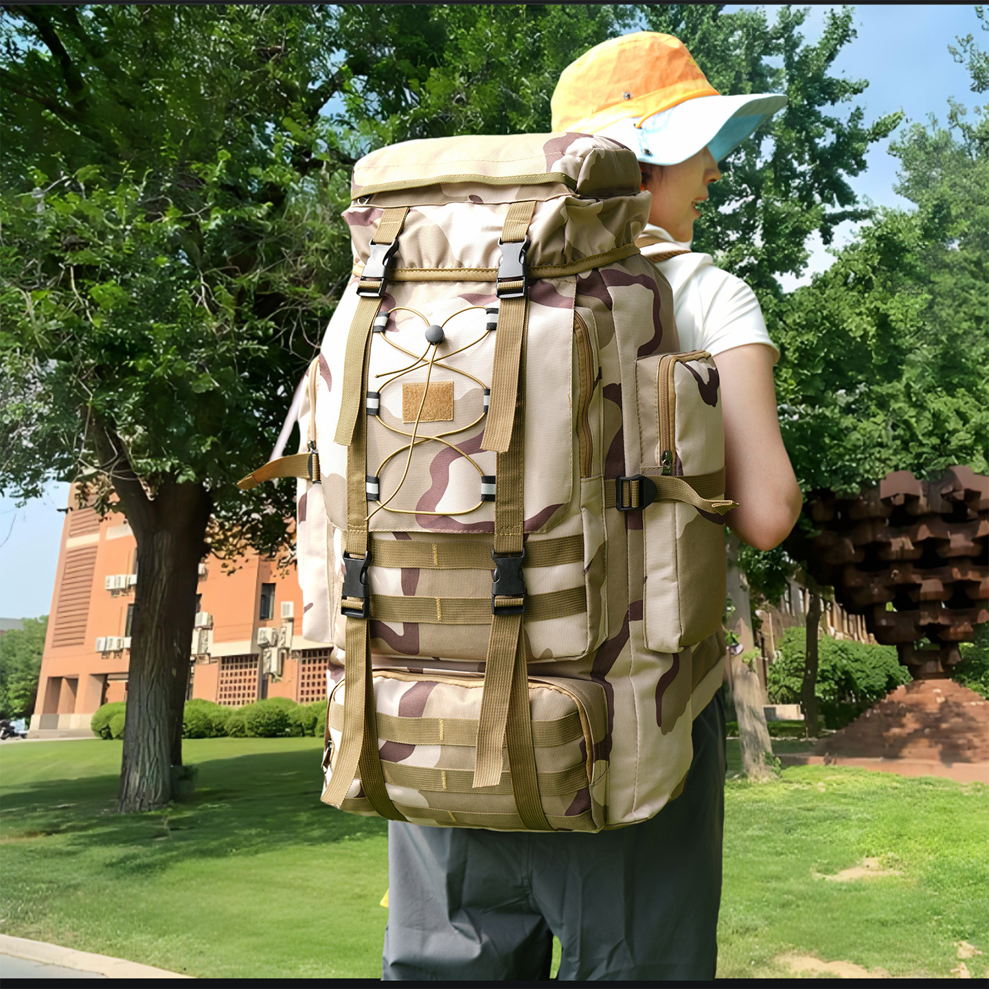 Al aire libre 60 litros de gran capacidad para salir mochila de viaje camuflado para hombres y mujeres acampando caminata mochila de estudiantes fábrica transfronteriza