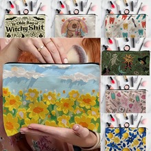 亚马逊跨境油画收纳袋化妆包帆布袋铅笔笔袋大容量文具袋旅行袋