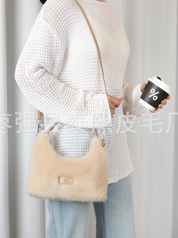 仿水貂毛女包大容量时尚清新简约牌牌毛绒手提皮带包质感单肩包|undefined