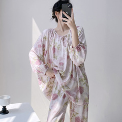 新中国式国風パジャマ女性春と秋の綿の長袖は家庭服を着ることができます。