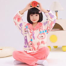 儿童法兰绒睡衣加厚小孩套装珊瑚绒家居服中大童秋冬宝宝睡衣批发