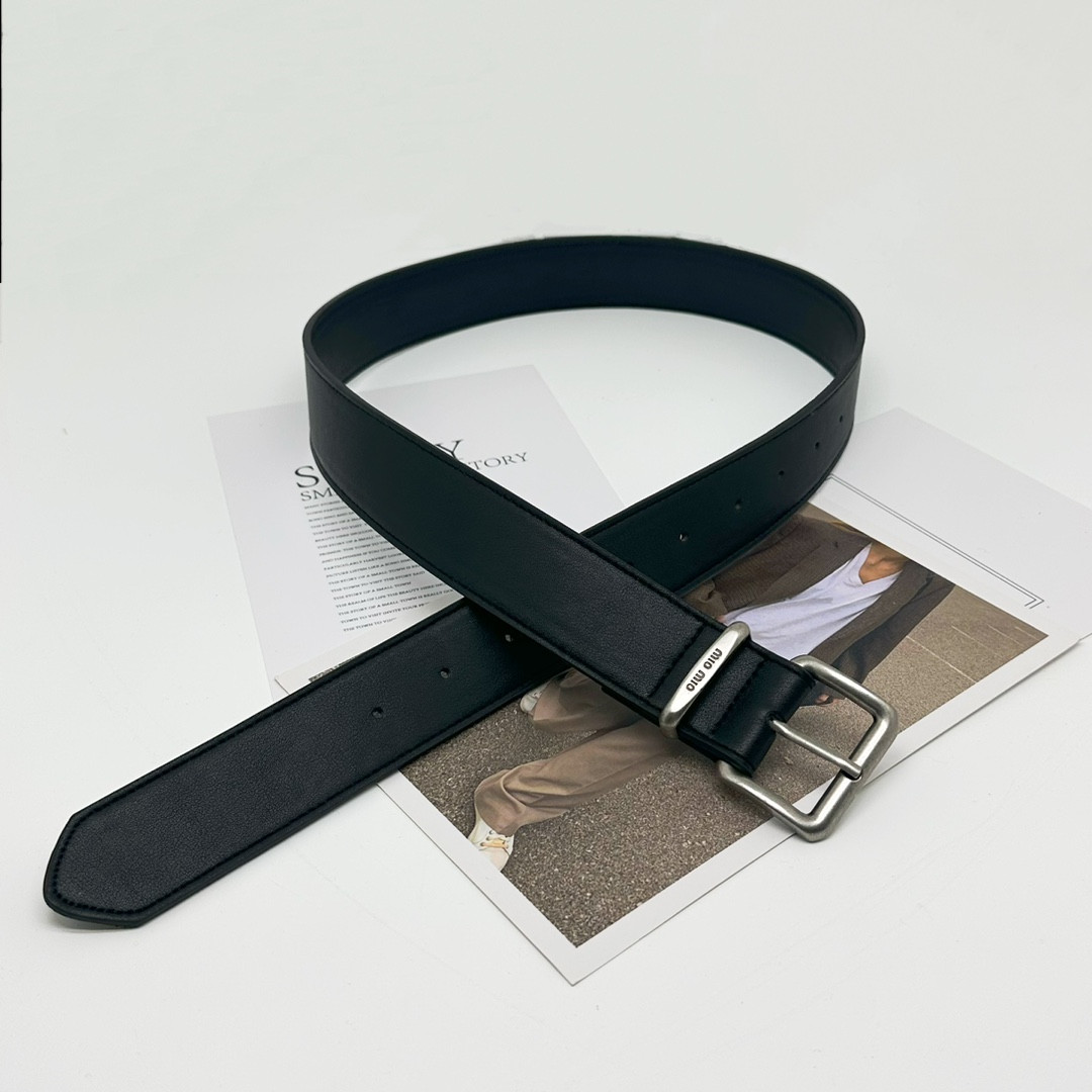 韩版复古风做旧银miu字母真皮腰带女金色金属扣皮带ins风牛仔裤带