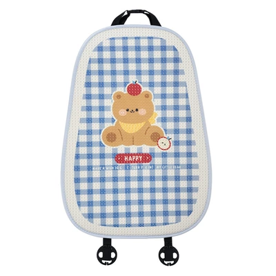 Blue Rain Cartoon Car Seat Seat cushion, seat cover - honeycomb-blue-plaid-bear-seat-cushion-backrest