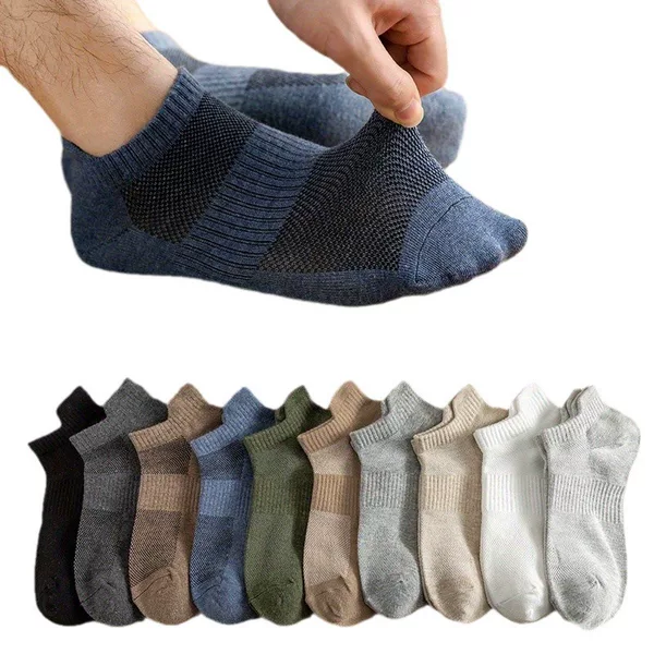 Summer Thin Pure Color Mesh Boat Socks Men's Deodorant Sweat-Absorbent Invisible Socks Sports Breathable Socks Non-Slip Shallow Socks