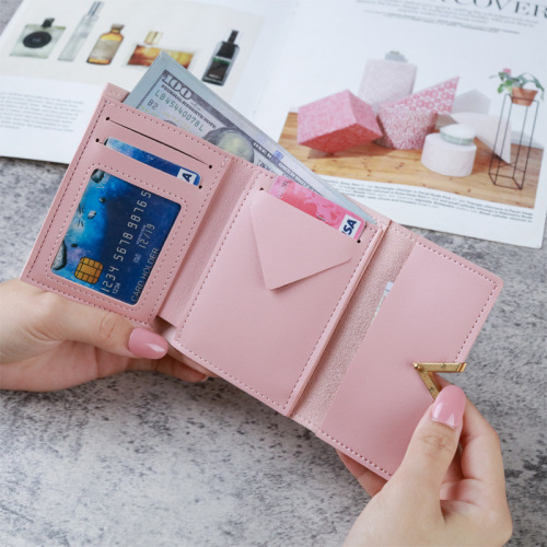 Korean version of the new three-fold women's wallet short retro card holder PU simulated leather simple folding student wallet for women