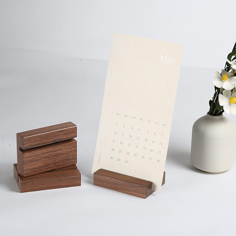 Calendario de mesa de madera 2024 Calendario de nogal negro Base de calendario de escritorio Notas de escritorio Tarjeta de visita Base de madera