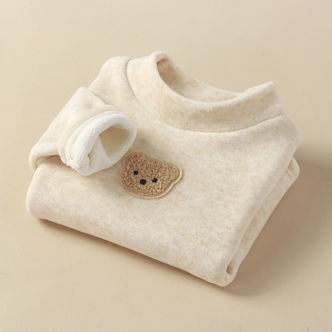 Upgraded Thickeneded Kidsren's Wool Mulberry Silk Fleece-Lined Koala Velvet for Boys and Girls to Wear in Winter with Half Turtleneck to Heattech