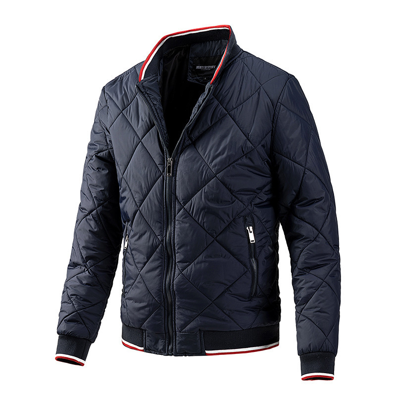 Cross-Border Jacket Men's European and American Uniform Baseball Collar Jacket Urban Men's Rhombus Plaid Quilted Jacket Jacket Plus Size Men's Clothing