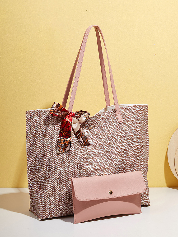 Silk Scarf Big Bag Imitation Woven Pu Bag Solid Color Clutch Bag Fashion Shoulder Bag display picture 2