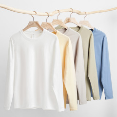 230 グラム秋と冬の新スタイル新疆コーマ綿白長袖 Tシャツメンズラウンドネックレギュラーソリッドカラーボトリングシャツ女性のトレンディなブランド