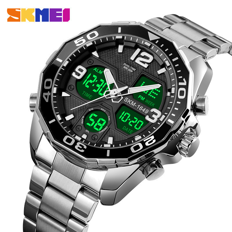SKMEI 1649 Sudeste Asiático espiral solo reloj corona correa de acero inoxidable Reloj electrónico de moda para hombres jóvenes