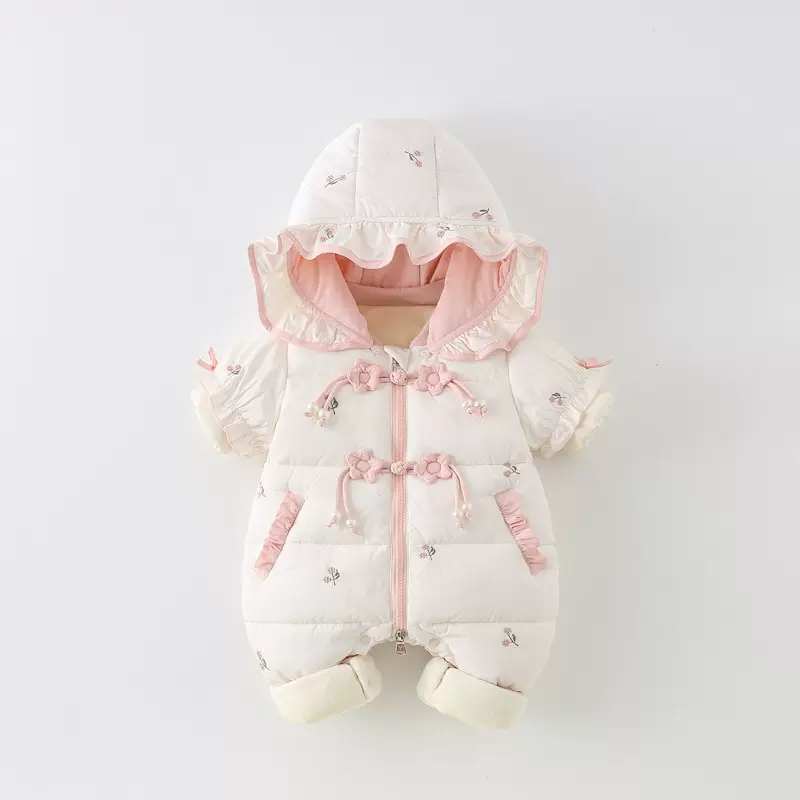 婴儿衣服冬装棉服连体衣加绒加厚保暖女宝宝冬季可爱外出抱衣爬服