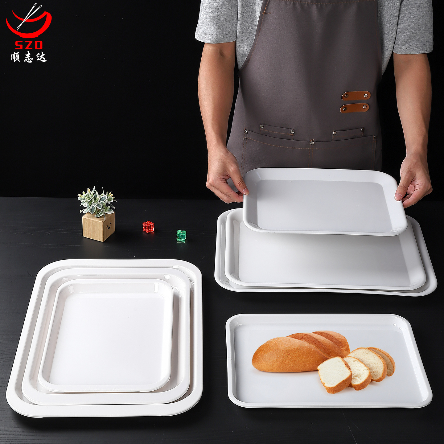 bandeja blanca de melamina taza de agua rectangular bandeja de té bandeja de pan de pastel de pan de comida rápida bandeja de plástico comercial