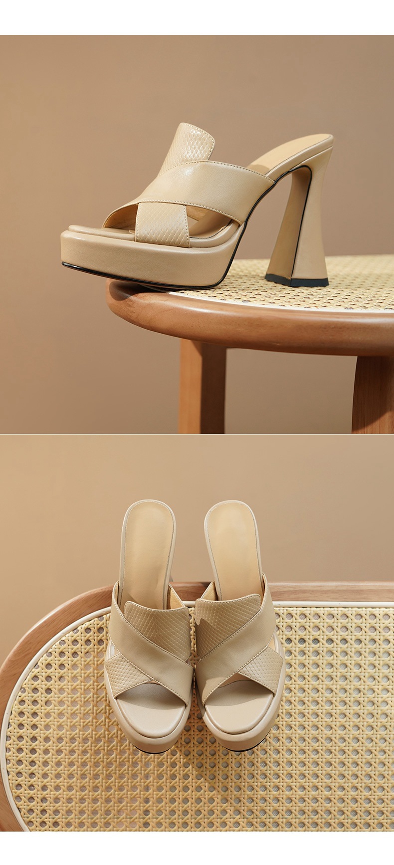 Sandal cao gót nữ hở mũi gót thô 11 cm kiểu mới mùa hè — trắng chi tiết 9