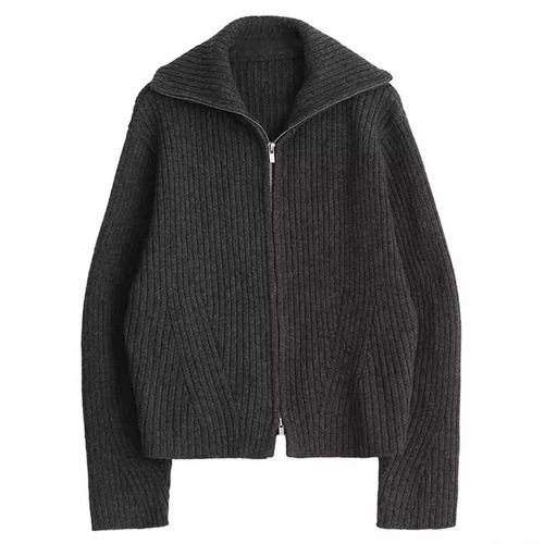 Cross-border lazy-style double zipper women's coat for 2025 autumn and winter, foreign trade loose high-end casual knit sweater