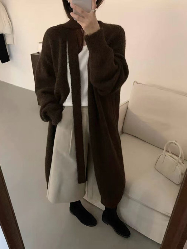 原创设计秋冬中长款毛衣外套慵懒风高级感简约宽松气质针织开衫女|undefined