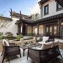 新中式藤编沙发户外藤椅别墅露天花园商业街庭院仿藤沙发组合家具