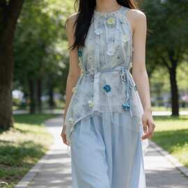 立体花朵半身裙2026新款套装甜美夏季度假两件套图片色两件套拼接