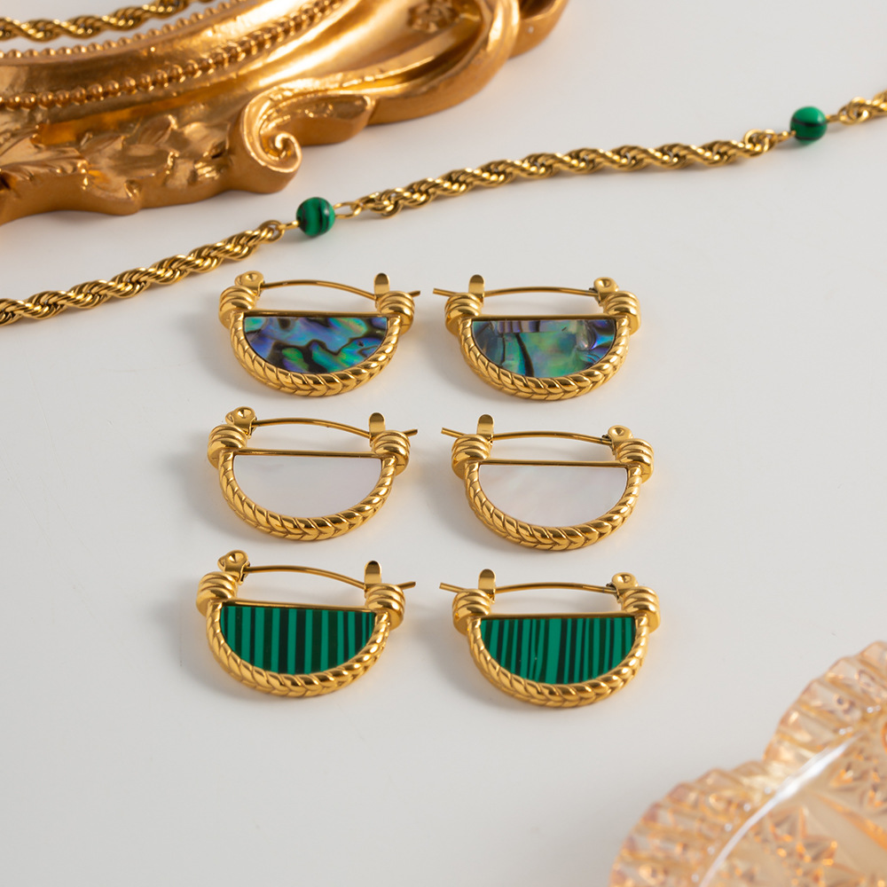 Retro Sector Stainless Steel Inlay Shell Earrings 1 Pair