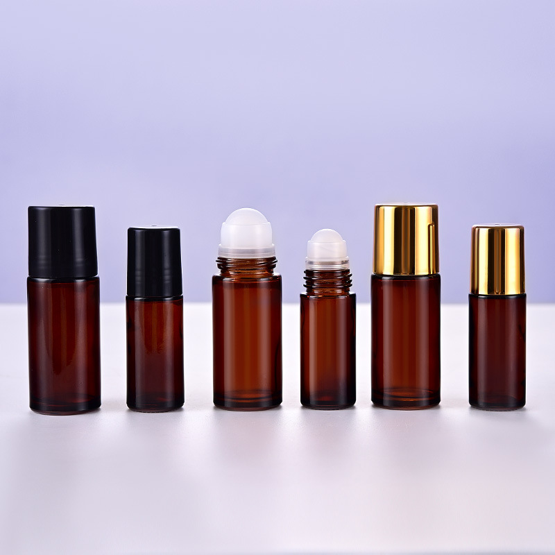 Frasco Roll-On de Vidrio Ámbar 30 ml / 50 ml con Esfera de Cristal