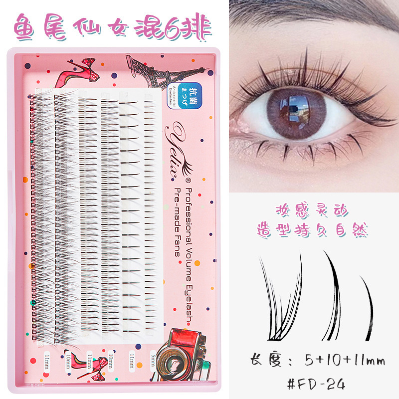 Fábrica de pestañas de espilla de trigo doble punta al por mayor pestañas falsas duras flores de sol naturales densas cómic pestañas sin cola