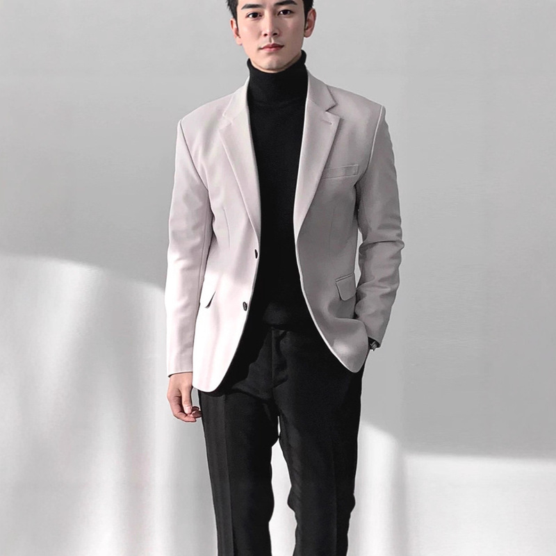 Korean Men's High-End Shoulder-Padded Small Suit Men's Slim Two-Button Single Suit Casual Thin Non-Iron Suit Jacket