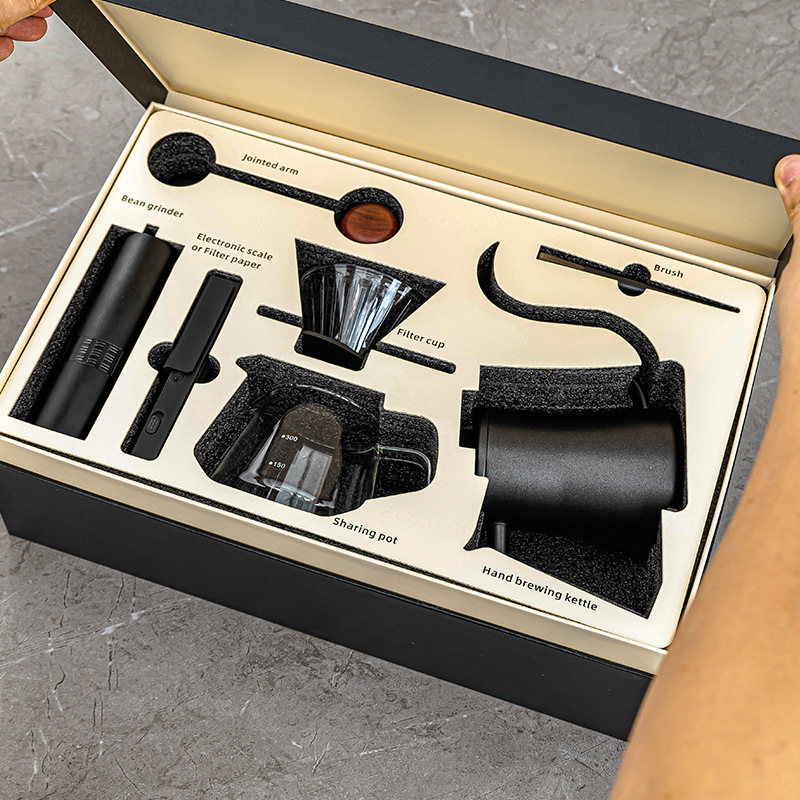 Juego de café hecho a mano, molinillo de mano, taza de filtro de cafetera, balanza electrónica, regalo, juego de caja de regalo de café