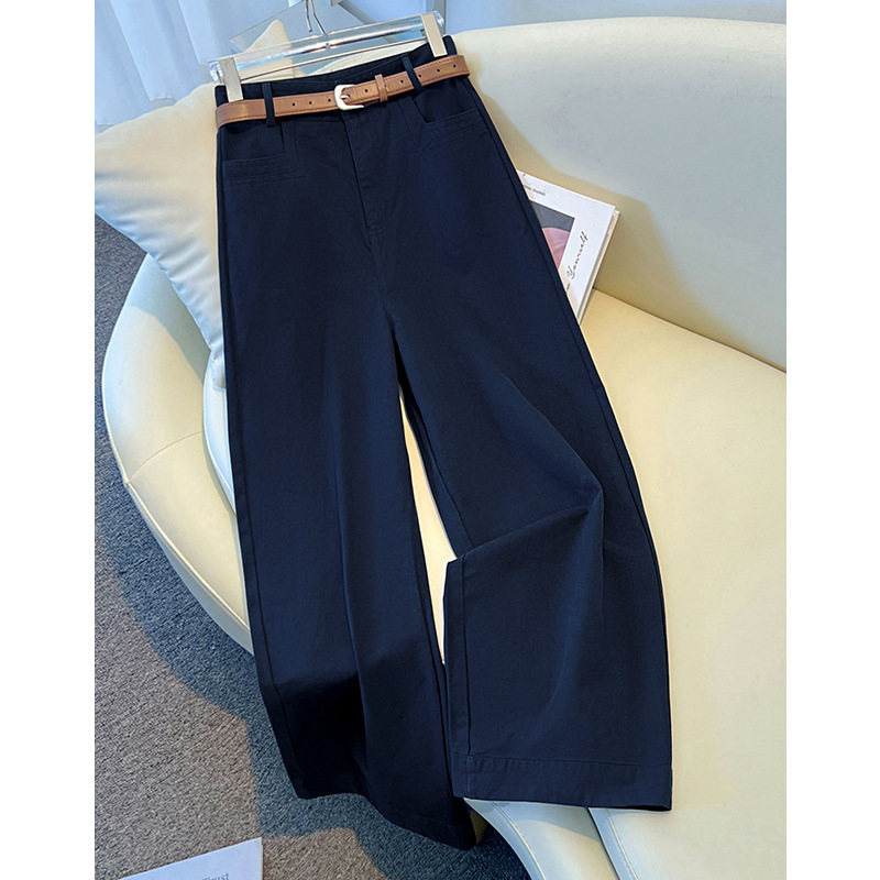 Navy Blue Suit Wide-Leg Pants for Women, Autumn and Winter 2025 New Style, Loose Cropped Pants, Popular Straight-Leg Pants for Petite Women