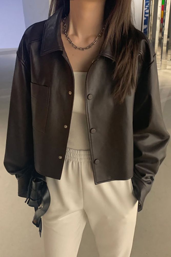 Hong Kong Style Trendy Spring and Autumn Popular Short Leather Jacket Korean Version Loose Pu Motorcycle Jacket for Petite Women