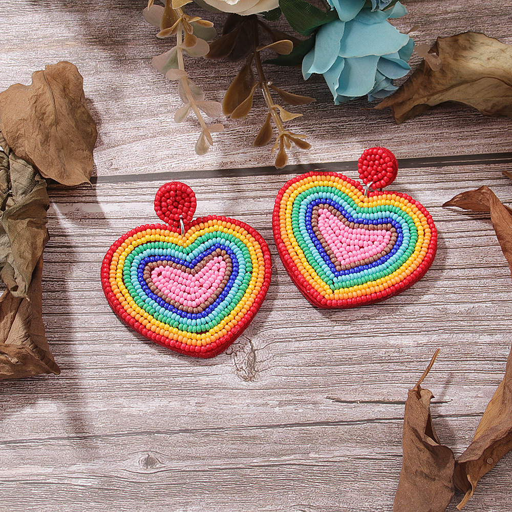 Casual Occasion 1 Pair Lady Rainbow Heart Shape Glass Drop Earrings
