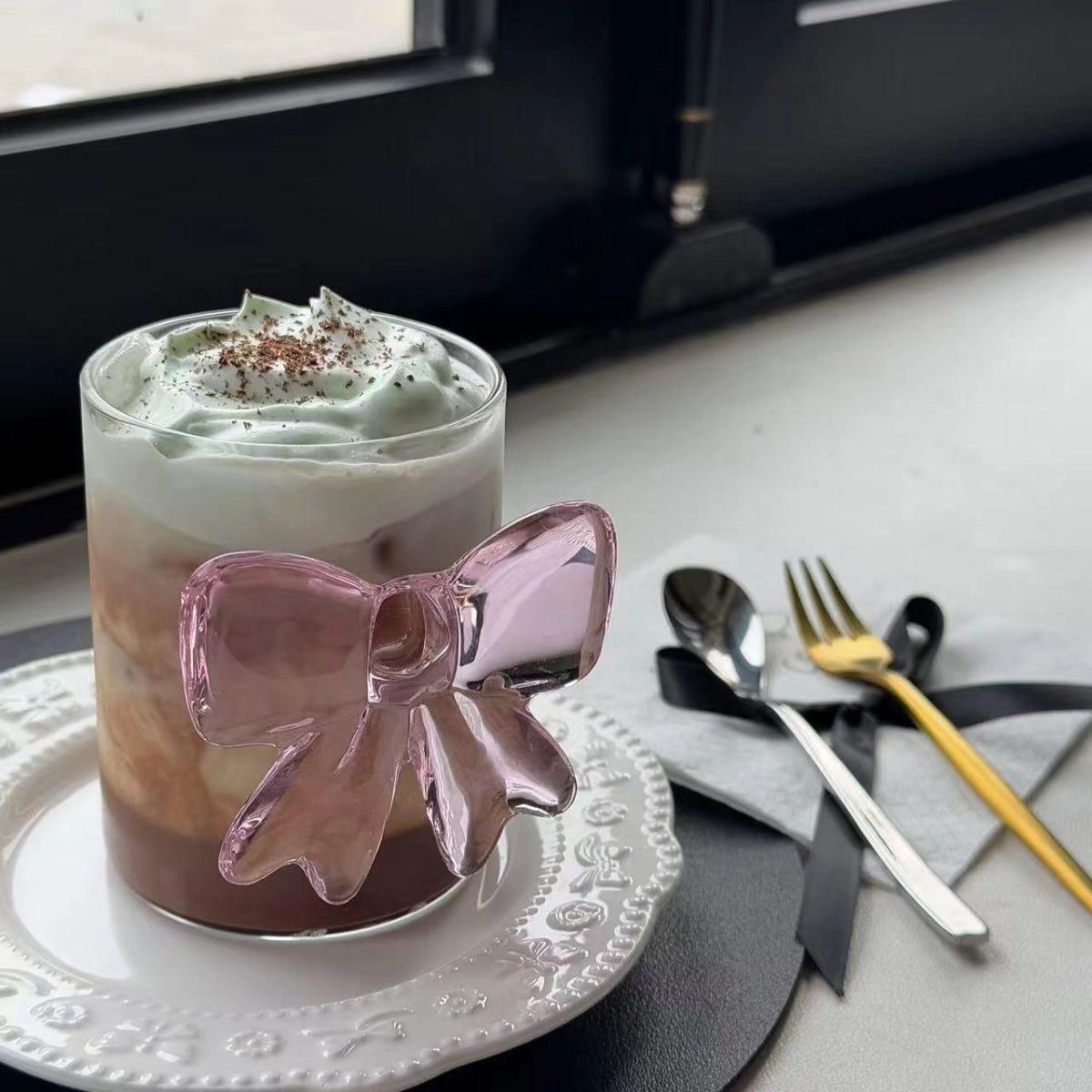 Tazas de vidrio de arco rosa de lujo, tazas de leche, tazas de desayuno, tazas de café de alto silicio, tazas de jugo, regalos para amigos.