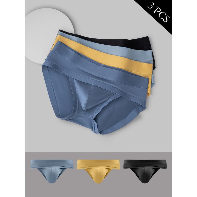 2025 New Cross-Border Dropshipping 3 Pieces of Men's Sexy Viscose Underwear Pure Color Elastic Underwear