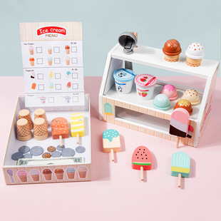 Children's simulation play house ice cream sale store convenience store cashier role play wooden toys