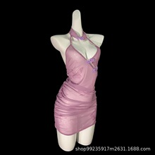 性感纯欲紫色旗袍情趣内衣性感睡衣女古风蝶恋花透视绑带制服诱惑