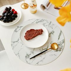 跨境新款圓形大理石紋皮革西餐墊 ins北歐風簡約防水防滑隔熱桌墊