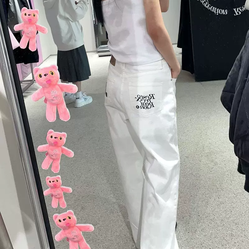 现货 女士白色直筒牛仔裤2025春秋季女新款显瘦百搭休闲直筒裤