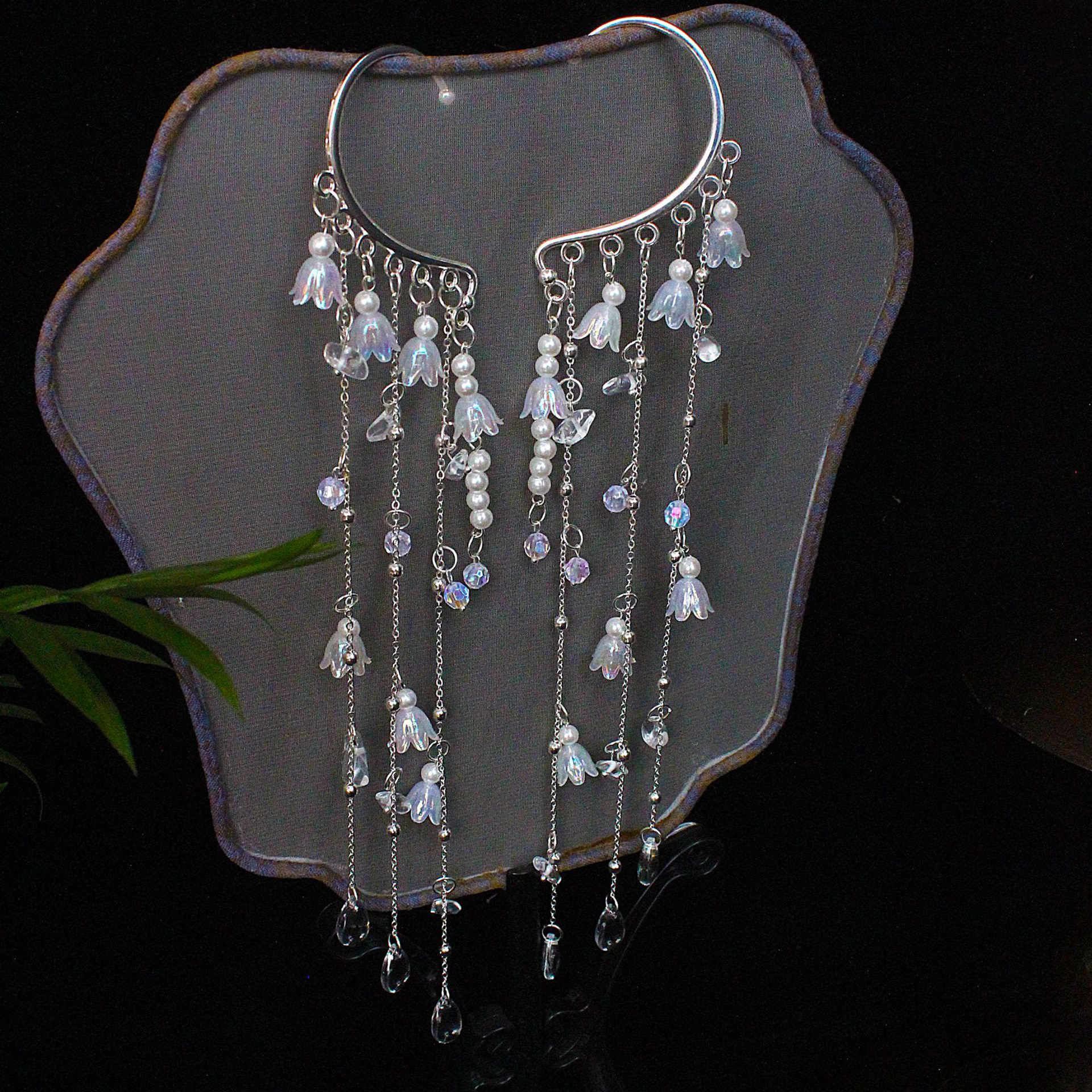 Bridal Earrings, Kidsren's Stage Performance Han Dynasty Fairy Earrings, Handmade Crystal Pearls, No Pierced Lily of the Valley Flower Earrings