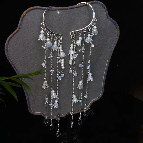 Bridal Earrings, Kidsren's Stage Performance Han Dynasty Fairy Earrings, Handmade Crystal Pearls, No Pierced Lily of the Valley Flower Earrings