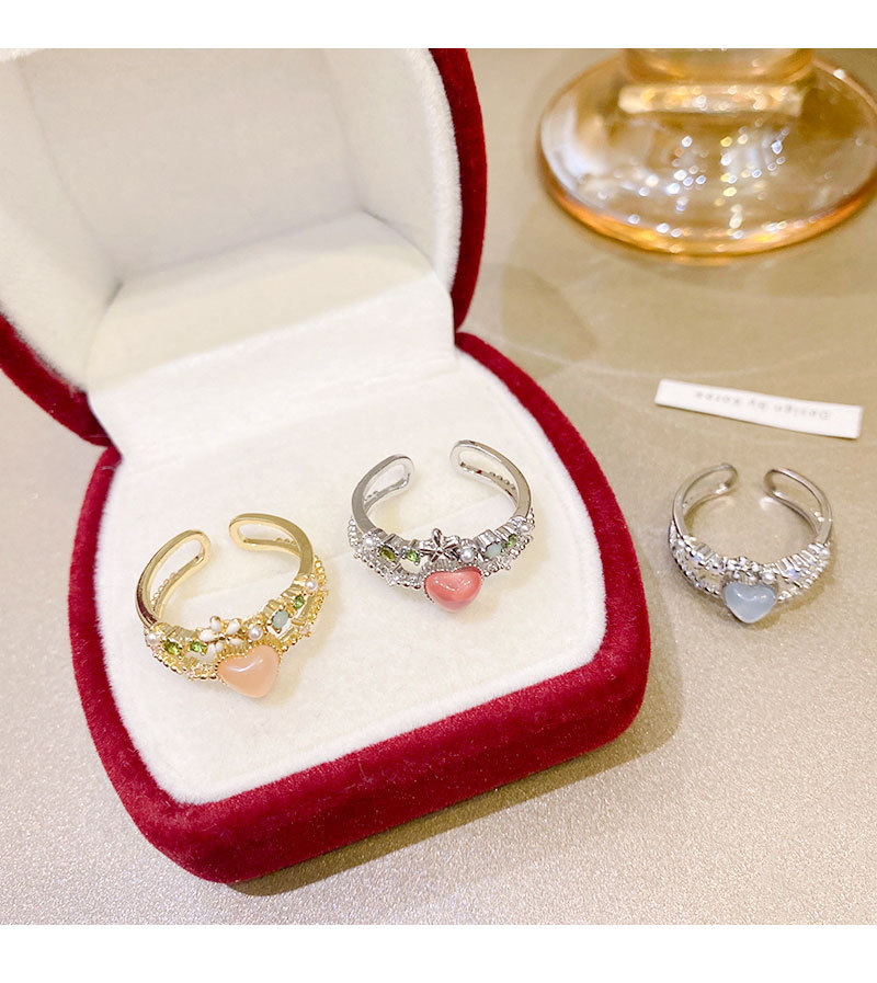 Sweet Heart Shape Copper Inlay Opal Open Ring 1 Piece