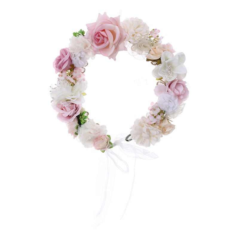 Mori Girl Garland Headdress Performance Simulated Flower Headband Korean Wedding Gauze Bride Photo Studio Seaside Vacation Accessories
