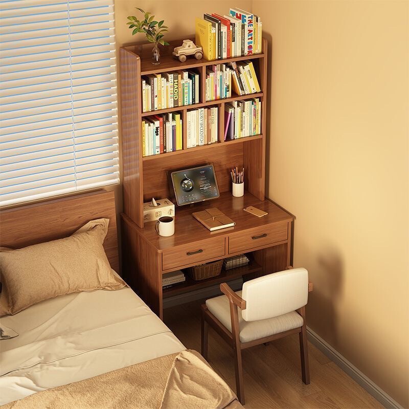 Desk with integrated bookshelf, bedroom student study desk, writing desk, home desk for small apartments, computer desk, modular desk