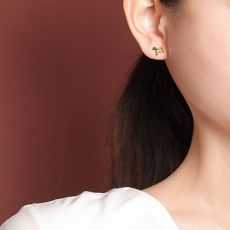 Khuyên tai bạc S925 mạ vàng hình ngựa zodiac dễ thương phong cách Hàn Quốc — Loại bạc