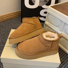 真软皮雪地靴女外穿2025年冬季皮毛一体松糕厚底短筒靴保暖款防寒