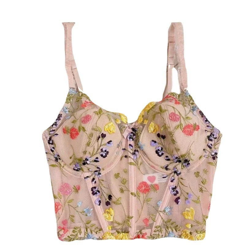Push-Up Bra Set, Embroidered Longline with Steel Rings, Women's AB Cup 32/70–38/85 (S–XL)