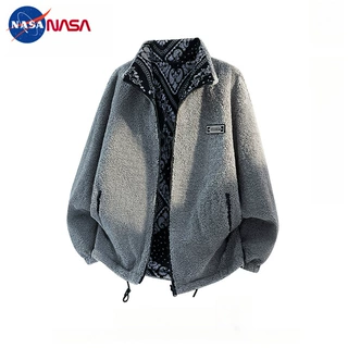 NASA双面穿羊羔绒立领夹克男春秋季新款宽松加厚保暖腰果花外套