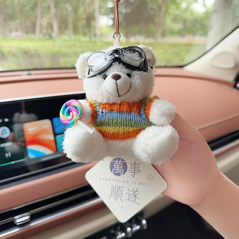 Pequeño oso de peluche colgante de automóviles colgante de automóviles colgante de automóviles espejo retrovisor colgante de automóviles adornos perfumados joyas mujeres