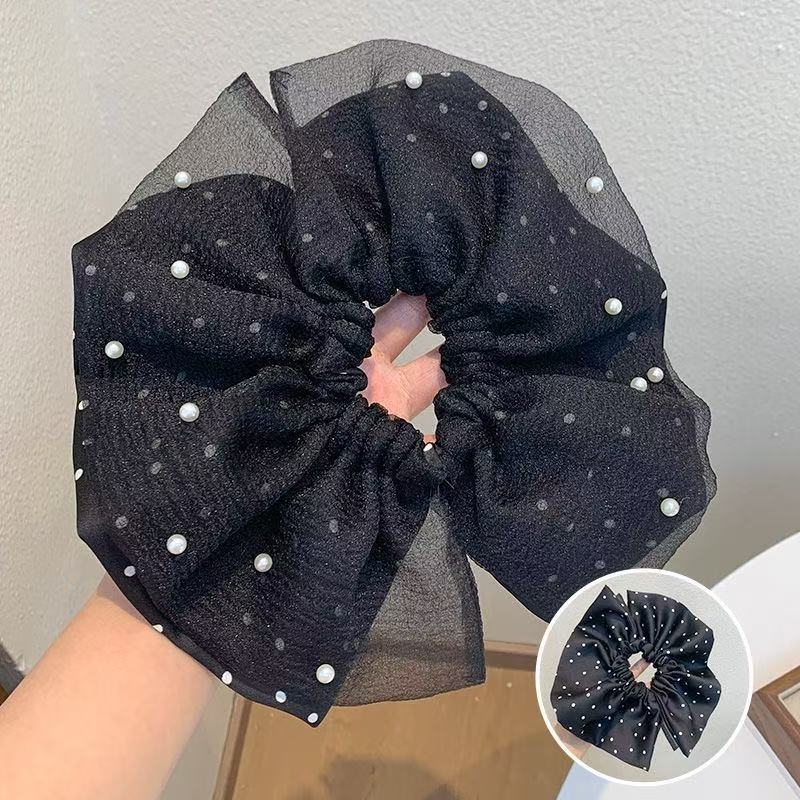 5777 분할머리끈-블랙땡땡이(25cm)