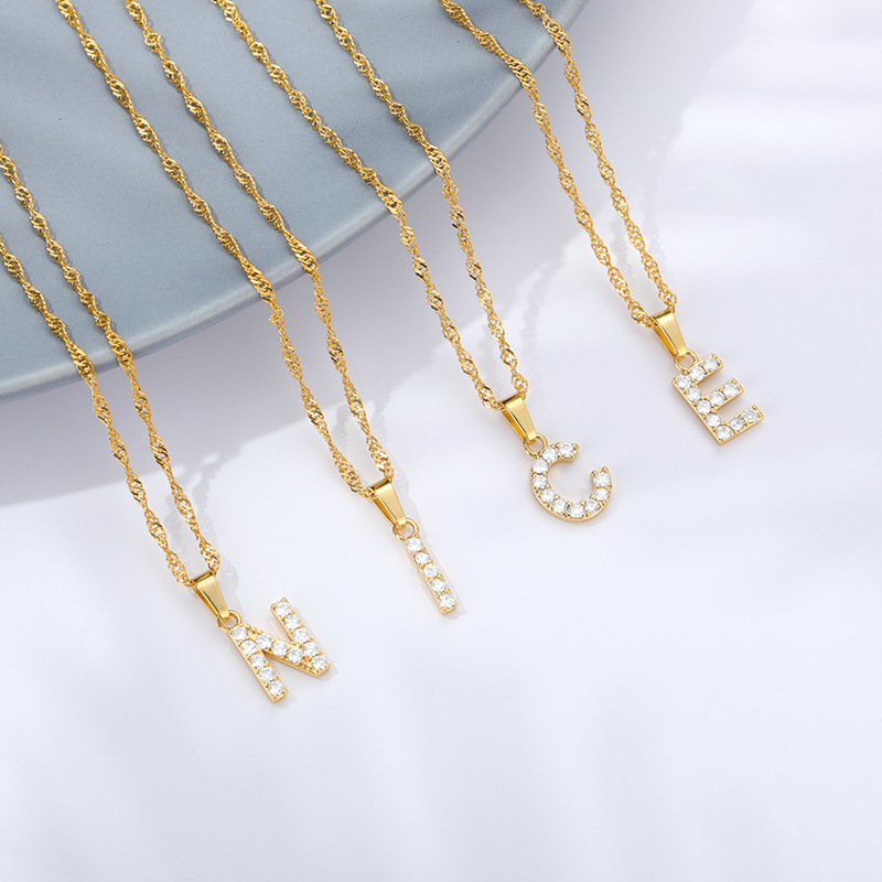 Zircon Letter Pendant Necklace