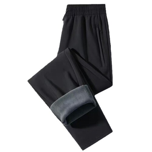Winter Fleece Lined and Thick Windproof Pants Loose Tied Straight Leg Men and Women Versatile Men's Windproof and Warm Pants Casual Pants