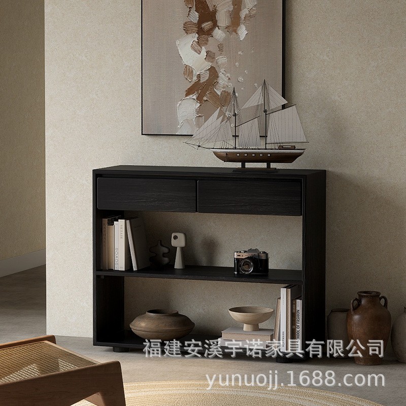 All Solid Wood Entrance Hall Table Against the Wall Living Room Home Retro Entrance Cabinet Black Medieval Style Small Apartment Console